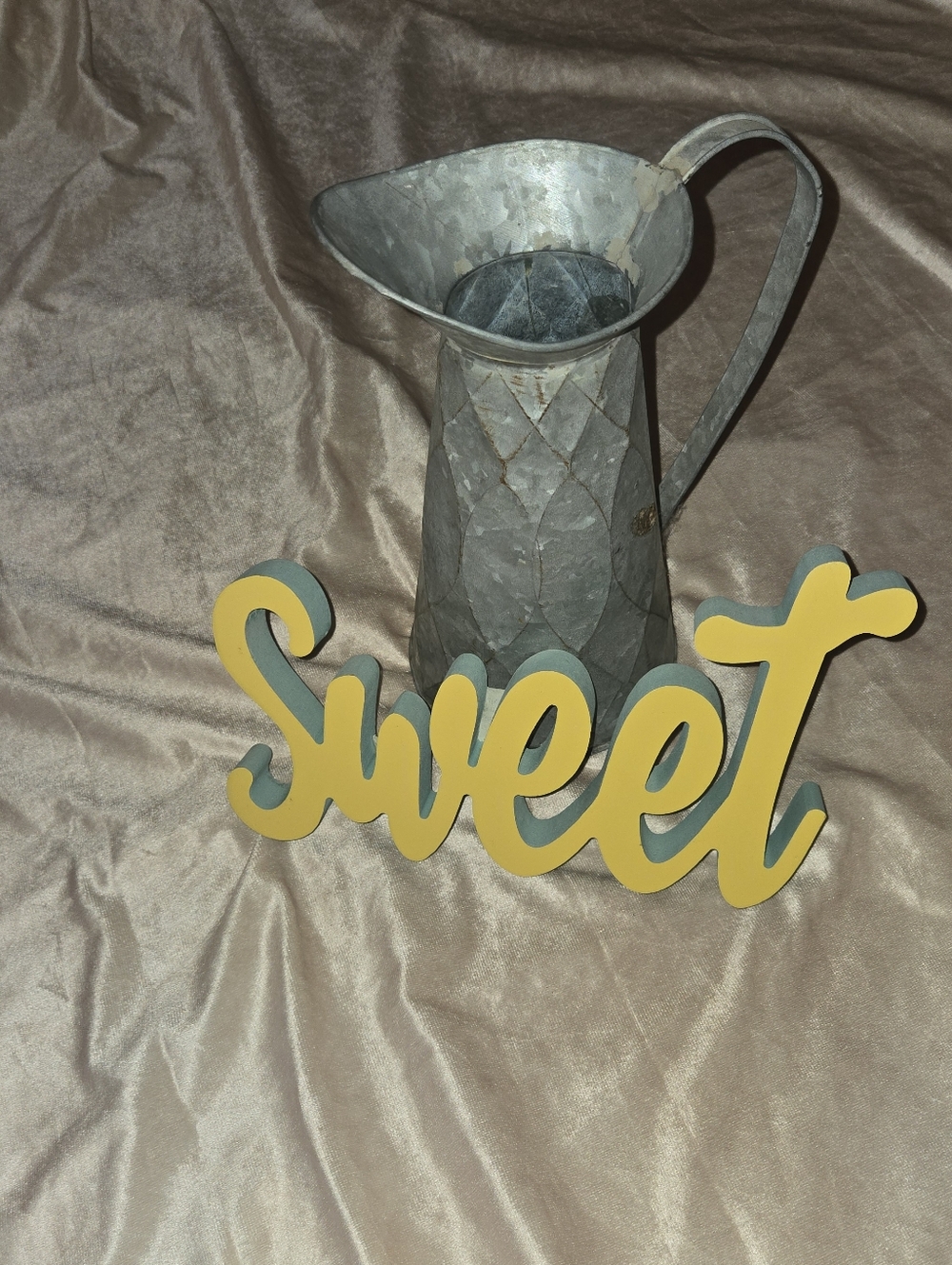 Yellow 'Sweet' Script Wall Decor & Metal Decor Pitcher Bundle Lot